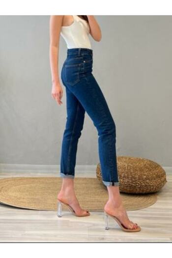 LİMABEL Tight Skinny Mom Blue Denim Lycra High Waist Mom Jeans Extra Comfortable