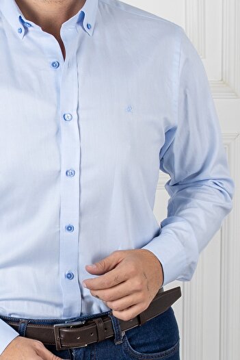Sarar Eleta Slim Fit Ткана світло-синя сорочка
