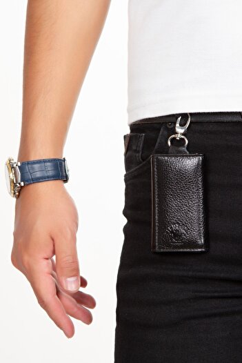 Newish Genuine Lambskin Balanced Snap Keychain.black (9.5CM X 6CM)