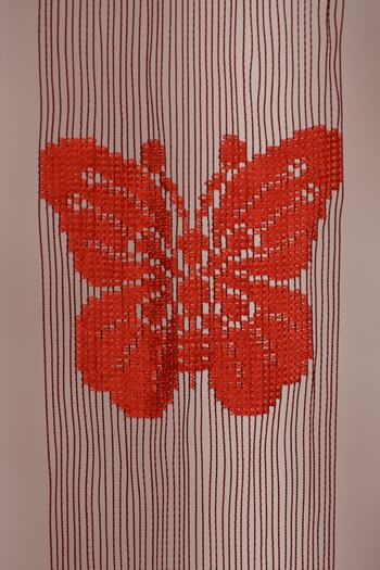 AKÇA TEKSTİL Butterfly Double Color Red Rope Curtain Ready Buttons Sewn Rope Curtain 300*270 cm