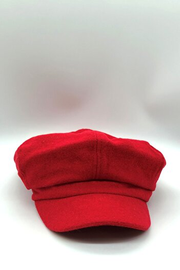 Hoppe Women's Winter Red Wool Plain Flat Cap Cap