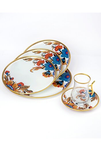 GÜRCÜGLASS White Floral 24 Piece Set with Handle