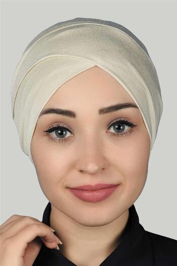 Altobeh Σταυρός Εξωτερικό Καπό Hijab Χτενισμένο Βαμβακερό - Κρέμα