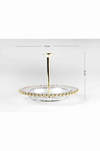 HERITAGE Gold Gilded Detailed Glass Serving Plate with Shelf 15 Cm