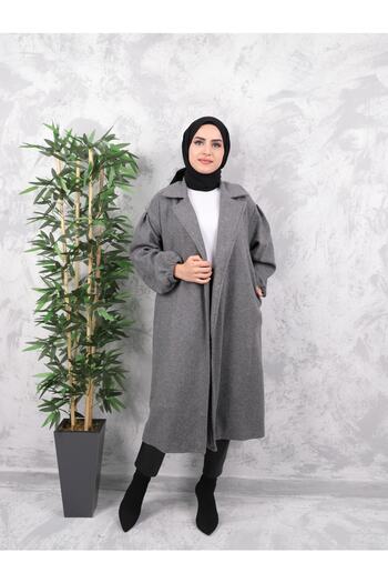 Aranlı tekstil Belted Women's Hijab Coat with Gathered Sleeves