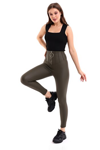 Winmoda34 Δαχτυλίδι με φερμουάρ Λεπτομερές γυναικείο ματ δερμάτινο θερμικό καλσόν