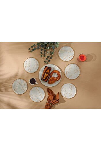 GÜRCÜGLASS Marble Pattern White Cake Plate