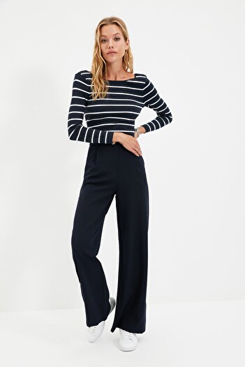Trendyol Collection Sötétkék széles szárú/széles szárú szőtt nadrág TWOSS20PL0010 Palazzo