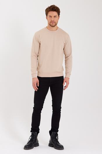 Minharir Αντίγραφο - Basic Crew Neck Μακρυμάνικο Φούτερ Μπεζ