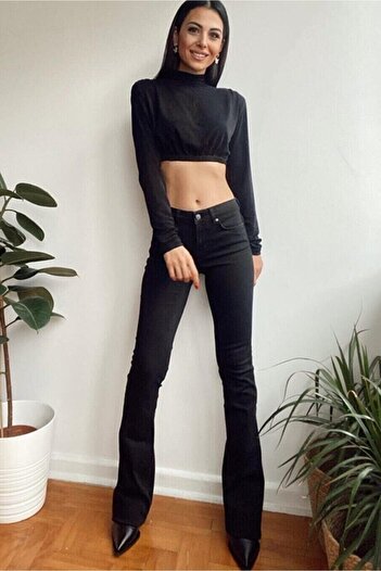 LİMABEL Gold Ikon Spanish Flare Leg Jeans Fade Black Spanish Jeans High Waist Denim Trousers