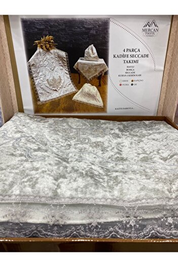 Mercan Laseled Prayer Rug Set - Gray