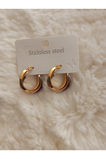 stainless steell Çelik Üç Renkli Üçlü Gümüş Altın Halka Küpe Yeni Sezon