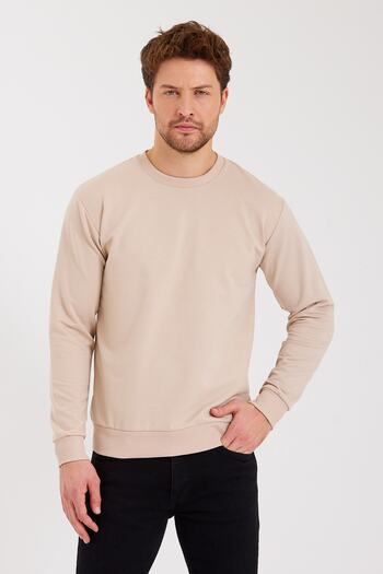 Minharir Αντίγραφο - Basic Crew Neck Μακρυμάνικο Φούτερ Μπεζ