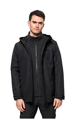 Jack Wolfskin Black Regular Fit Men's Thermal Zip Jacket 1115311 -6000 Taubenberg 3in1 Jkt m