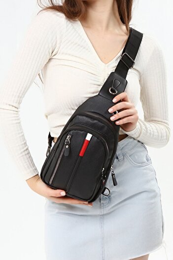 AVCA Unisex Leather Crossbody Bag Chest Bag Single Handle Shoulder Bag with Headphone Outlet Bodybag Daily