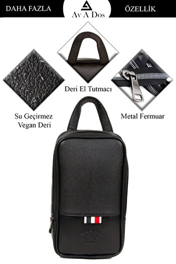AVCA Men's Black Leather Shaving Travel Cosmetic Portfolio Care Hand Bag Daily Clutch