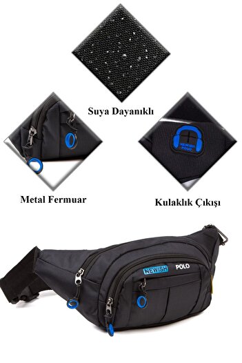 AVCA Black Unisex Waterproof Headphone Outlet Cross Strap Shoulder Sports Waist Bag Daily Hiking Outdoor