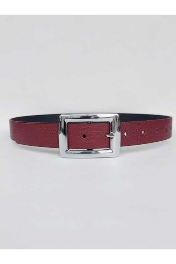 Kemerix Women's Burgundy Silver Buckle Belt