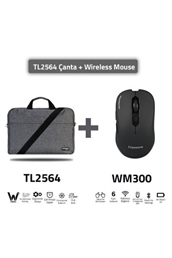 Classone Tl2564-wm300-15,6" Waterproof Fabric,laptop,notebook Bag-black +wm300 Wireless Mouse