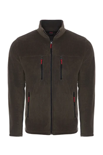 VEGA PORT Unisex Χακί 4 τσέπες με φερμουάρ κορώνα μοντέλο εξωτερικού χώρου Fleece