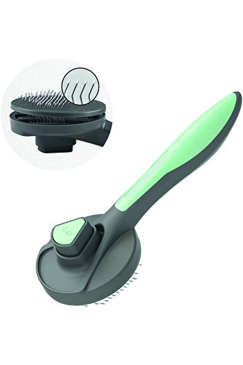 Technojet Green Pet Cat Dog Automatic Cleaning Buttoned Hair Collector Comb and Grooming Brush