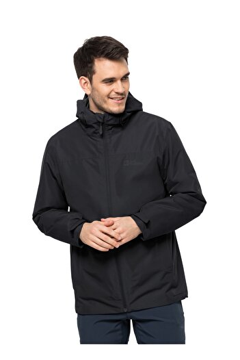 Jack Wolfskin Black Regular Fit Men's Thermal Zip Jacket 1115311 -6000 Taubenberg 3in1 Jkt m