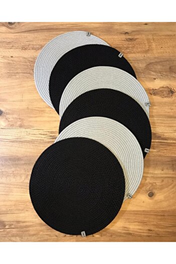 AYŞE SERHOŞOĞLU HOME DESİGN 6 Pieces Placemat, Charger Set, Plate Mat, Silicone-Free, Machine Stitched