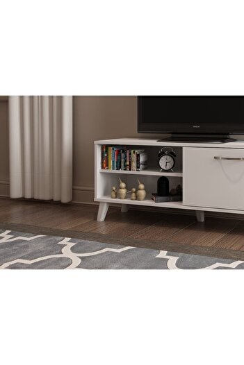 Egecan Mobilya Beyaz 90 Cm Tv Ünitesi Tv Sehpası Kitaplık