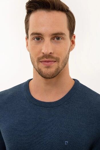 Pierre Cardin Μπλε Slim Fit Basic Πλεκτό Πουλόβερ