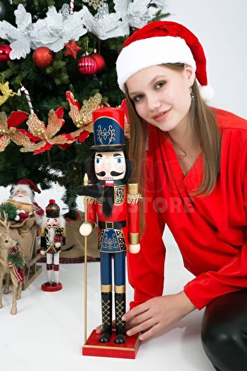 Huzur Party Store 60 см Горіхокол Свинцевий солдат Ручної роботи Новорічна прикраса З рушницею У синій формі З відкриваючимся і закриваючимся ротом