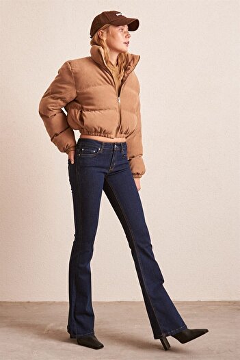 LİMABEL Cazul Spanish Lycra Colorfast Dark Blue Spanish Flare Leg Jean High Waist Denim Trousers