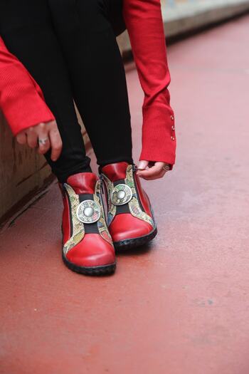 İNZE AYAKKABI Red Color Genuine Leather Boots - Model Name: Munich