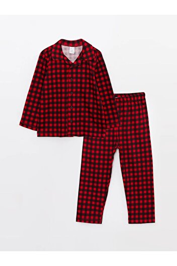 LC Waikiki Polo Collar Long Sleeve Plaid Patterned Baby Boy Pajama Set