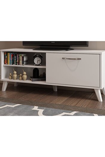 Egecan Mobilya Beyaz 90 Cm Tv Ünitesi Tv Sehpası Kitaplık