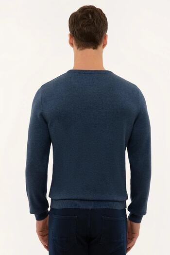 Pierre Cardin Μπλε Slim Fit Basic Πλεκτό Πουλόβερ