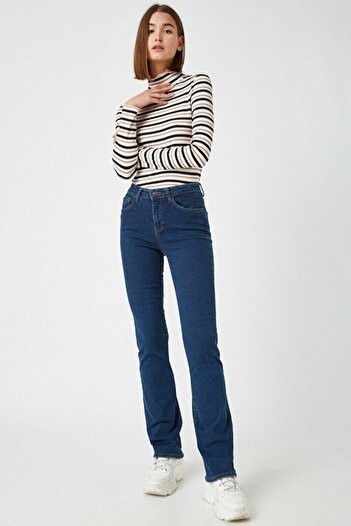 LİMABEL Cazul Spanish Lycra Colorfast Dark Blue Spanish Flare Leg Jean High Waist Denim Trousers