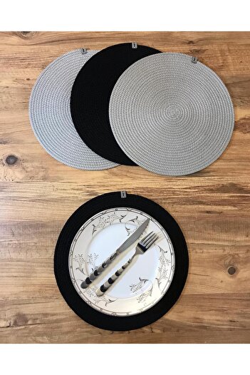 AYŞE SERHOŞOĞLU HOME DESİGN 4 Pieces Placemat, Charger Set, Plate Mat, Silicone-Free, Machine Stitched