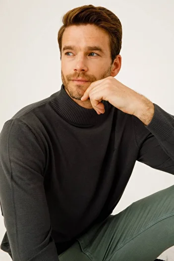 İgs Men's Anthracite Standard Half Fisherman Knitwear