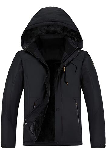 Oliggopol Ανδρικό μαύρο παλτό Softshell με γούνα στο εσωτερικό, αδιάβροχο και αντιανεμικό αθλητικό παλτό New Season