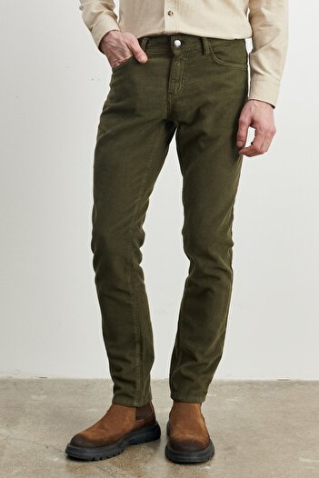ALTINYILDIZ CLASSICS Ανδρικό εύκαμπτο βελούδινο παντελόνι Khaki Slim Fit Slim Fit