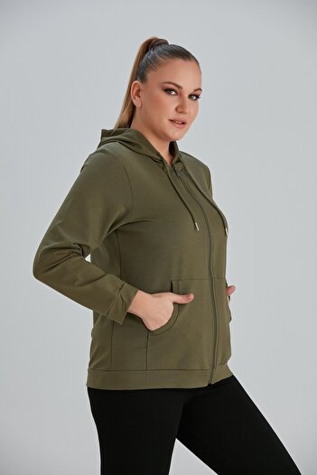RMG Large Size Khaki Tracksuit Top with Zipper Detail