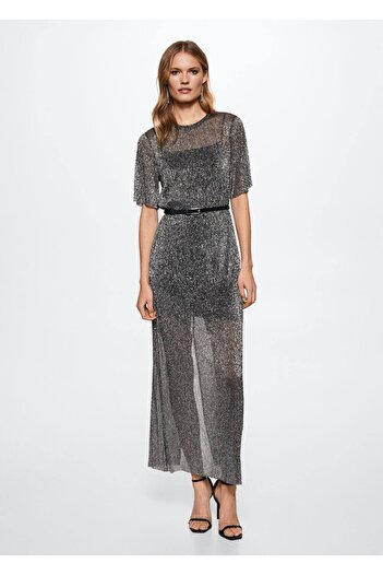 MANGO Woman Υφασμάτινο Μακρύ Φόρεμα Lurex