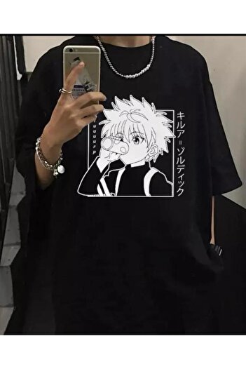 Touz Унісекс-футболка Oversize Siyah Hunter X Hunter Anime - дизайн Killua Zoldyck