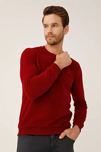 İgs Men's Claret Red Standard Crew Neck Knitwear