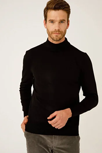 İgs Men's Black Standard Half Fisherman Knitwear