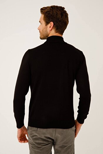 İgs Men's Black Standard Half Fisherman Knitwear