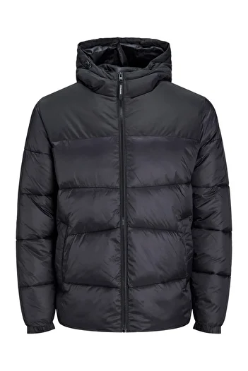 Jack & Jones Jack&Jones μεγάλου μεγέθους μαύρο ανδρικό παλτό με κουκούλα - 12219156