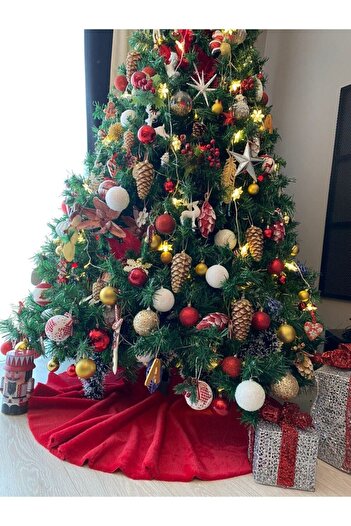 sevaradekor Plush Christmas Tree Cover Christmas Pine Tree Cover Red 100 Cm Diameter