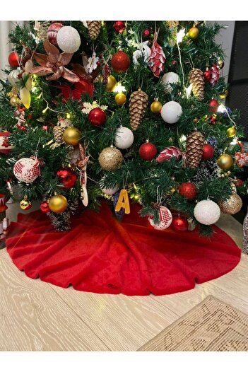 sevaradekor Plush Christmas Tree Cover Christmas Pine Tree Cover Red 100 Cm Diameter