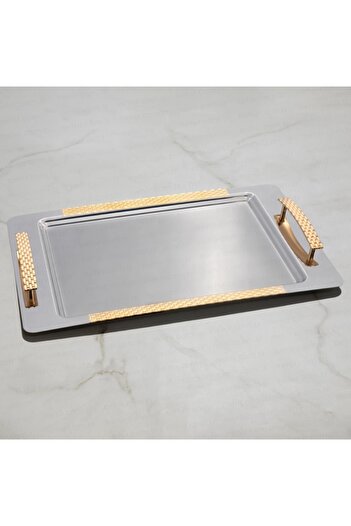 Nehir Glazed Gold Stainless Steel Tray Tea Tray Serving Tray